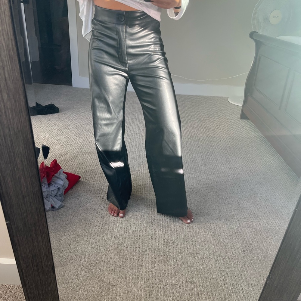 High-waisted vegan leather pants